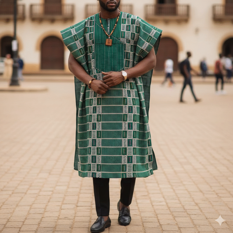 Kente SENOUFO brodé vert